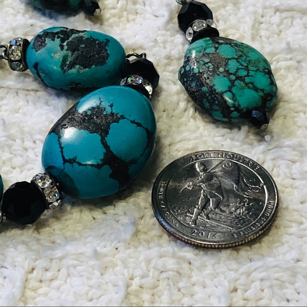 BRACELET & EARRINGS SET Turquoise & Rhinestone - Picture 6 of 8